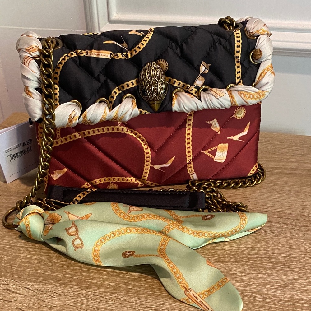 Kurt Geiger Kensington Nylon Quilted Shoulder Bag with Scarf NEW